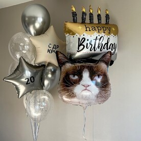 ТРЕНДОВЫЕ ШАРЫ ❤️‍🔥 С ДР КРЧ! 🎂 Ваша надпись ✨ Грустный кот 👍 Торт гигант 🎂 Сыну / Парню / Мужчине ❤️
