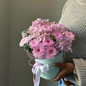 Хризантема кустовая, Гортензия, Коробка шляпная