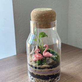 Мини флорариум с Монстерой и фламинго