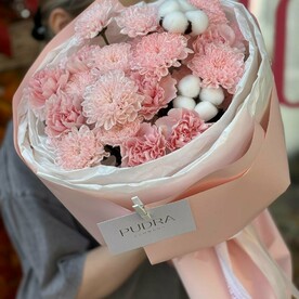 Диантус, Хризантема кустовая, Хлопок, Пленка дизайнерская, Открытка