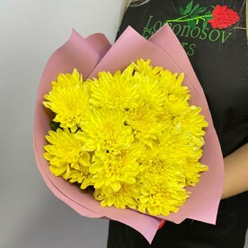 Желтые хризантемы в фиолетовой пленке
