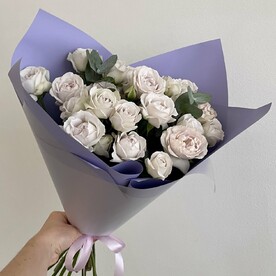 Роза кустовая, Эвкалипт, Авторская упаковка, Транспортировочная упаковка, Аквапак
