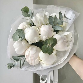 Пион белый, Эвкалипт, Авторская упаковка, Аквапак