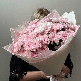 Монобукет из 7 розовых кустовых хризантем сорта Алтай