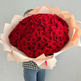 Монобукет из 101 красной розы 60см
