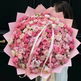 Отличное настроение, Роза кустовая, Лизиантус Эустома, Авторская упаковка