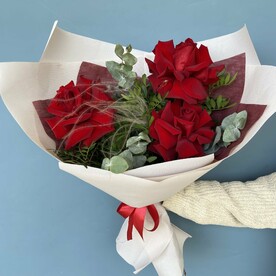 Роза Эквадор, Эвкалипт беби блу красный, Фисташка, Ковыль, Пленка корейская