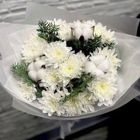 Хризантема кустовая, Хлопок, Ель, Дизайнерская упаковка