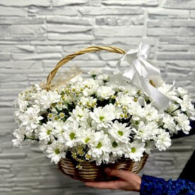 Хризантема кустовая, Танацетум, Корзина плетеная, Топпер, Оазис