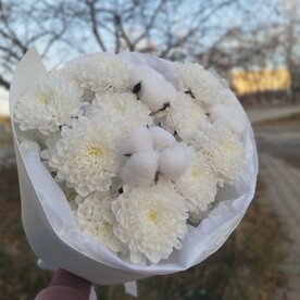 Букет из хризантем с белым хлопком (3 шт)