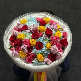 Роза, Маттиола, Роза кустовая, Роза красная, Гортензия, Дизайнерская упаковка
