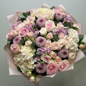 Роза, Роза кустовая, Хризантема, Эвкалипт, Маттиола, Гортензия, Упаковка, Подкормка для цветов, Инструкция по уходу за букетом, Аквабокс, Транспортировочная коробка