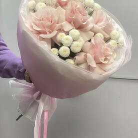 Французские розы, Хризантема кустовая, Тишью, Дизайнерская упаковка