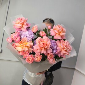 Роза французская, Роза давид остин джульет, Писташ, Гортензия, Дизайнерская упаковка, Открытка