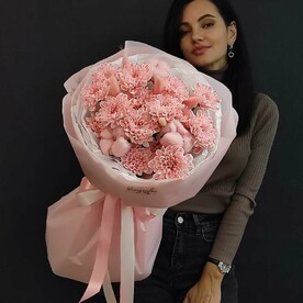Авторский букет ХРИЗАНТЕМА С ХЛОПКОМ И ЛАГУРОСОМ