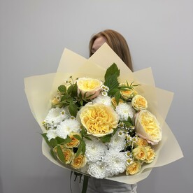 Роза пионовидная кустовая, Роза пионовидная, Танацетум, Хризантема одноголовая, Малина, Пленка дизайнерская