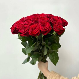 Букет из красных роз 45 шт, букет красивых роз 50 см, букет живых цветов, Россия, арт: 1679