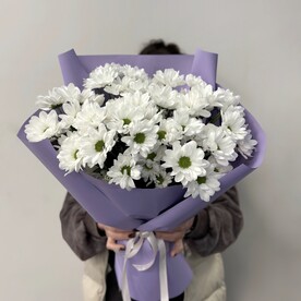 Букет живых цветов из 7 белых хризантем | арт: 3098-1