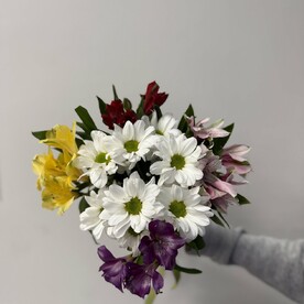 Букет из 1 кустовой хризантемы и 4 альстромерий микс, арт: 3120-1