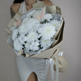 Авторский букет из хлопка, хризантемы и лагуруса 💖