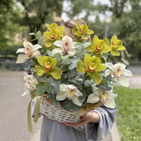 Орхидея, Эвкалипт, Корзина, Оазис