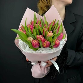 Монобукет из пионовидных розовых тюльпанов "Коламбус", 19шт