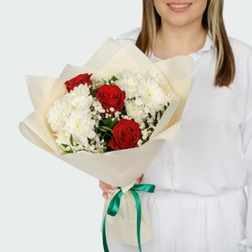 Хризантема кустовая, Роза одноголовая, Фисташка, Гипсофила, Пленка цветная матовая