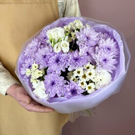 Хризантема, Диантус, Сантини, Лизиантус Эустома, Тишью, Дизайнерская упаковка