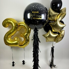 Набор шаров с цифрами 23 и фонтаном, шары с гелием, шары на праздник 23 февраля