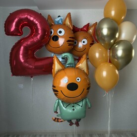 Три кота, любые цифры и фонтан из шаров, Гелиевые шары, Воздушные шарики