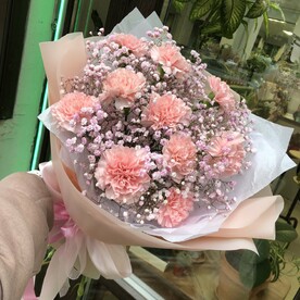 Розовая гипсофила с гвоздиками