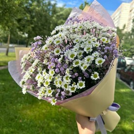 Букет с ромашками и гипсофилой