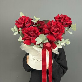 Эвкалипт, Французские розы, Шляпная коробка, Пиафлор, Тишью