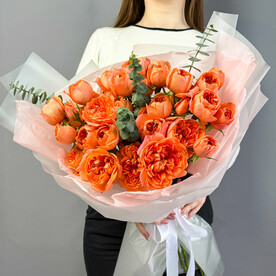 Букет кустовых пион роз 🧡для самой яркой🧡в размере M