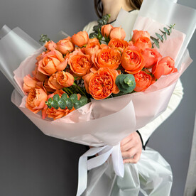 Букет кустовых пион роз 🧡для самой яркой🧡в размере L