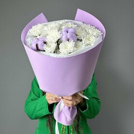 Хризантема кустовая, Хлопок, Тишью, Фоамиран