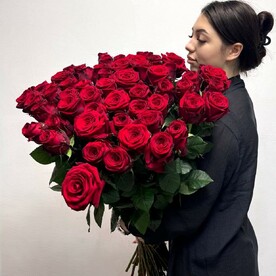 51 красная роза 90 см ❤️ высокий букет с длинным стеблем