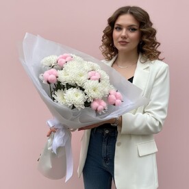 Букет "Агата" хризантема и хлопок