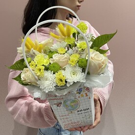 Роза шт, Хризантема кустовая шт, Альстромерия шт, Сантини шт, Диантус шт, Малина шт, Сумочка шт, Оазис шт, Транспортировочная упаковка шт, шт, Ларгус шт
