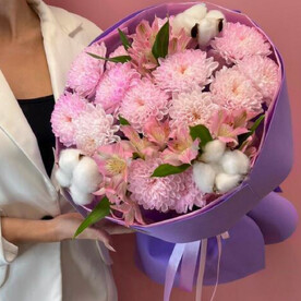 💜Хит💜Яркий букет из альстромерий, хлопка и хризантем
