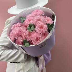 💜Хит💜Яркий букет из розовой хризантемы и эвкалипта