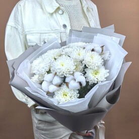 Белая Хризантема с Хлопком, 3 шт