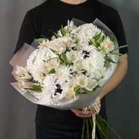 Альстромерия, Хризантема кустовая, Дизайнерская упаковка