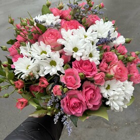 Хризантема кустовая, Роза кустовая, Эвкалипт, Лимониум, Роза розовая, Пленка матовая