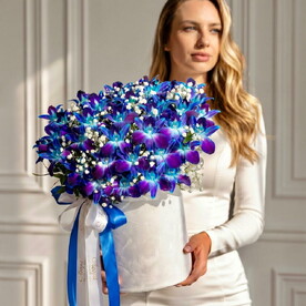 Орхидея, Гипсофила, Фисташка, Оазис, Бархатная коробка, Инструкция по уходу