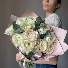 Ранункулус, Эвкалипт, Пленка матовая, Аквапак