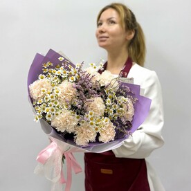 Ромашка, Диантус, Лимониум, Дизайнерская упаковка