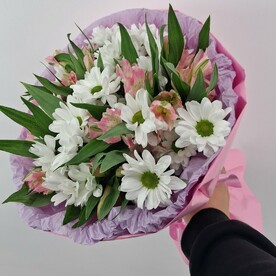 Альстромерия, Хризантема кустовая, Упаковка дизайнерская