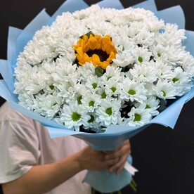 Хризантема одноголовая шт, Подсолнух шт, Дизайнерская упаковка шт