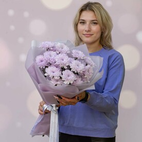 Букет из 3 кустовых сиреневых хризантем.Арт.210